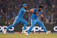 Jasprit Bumrah celebrates: India v Australia: Final - ICC Men's Cricket World Cup India 2023